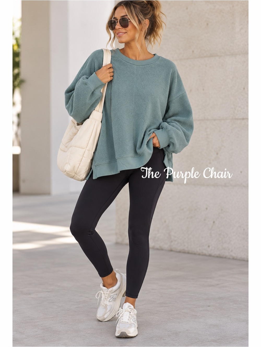 TAHARI NWT Crewneck Plush Fleece Hi-Lo Oversized Pullover Sweatshirt
